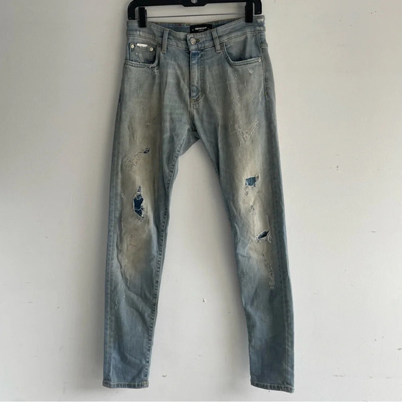 Represent England Worn Distressed Skinny Jeans pale blue 22423 - Picture 3 of 14